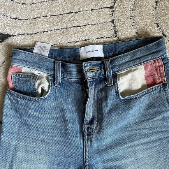 Current/Elliott Blue Jeans with Red and White Patch - Picture 3 of 4